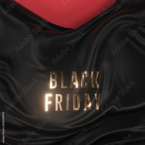 Black Friday sale gold text and fabric folds 3d rendering banner