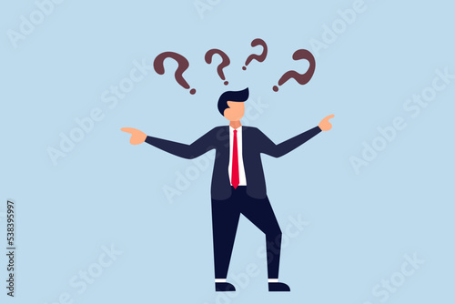 Business doubt choice, doubtful businesswoman choosing choice and pointing her finger to left and right direction.