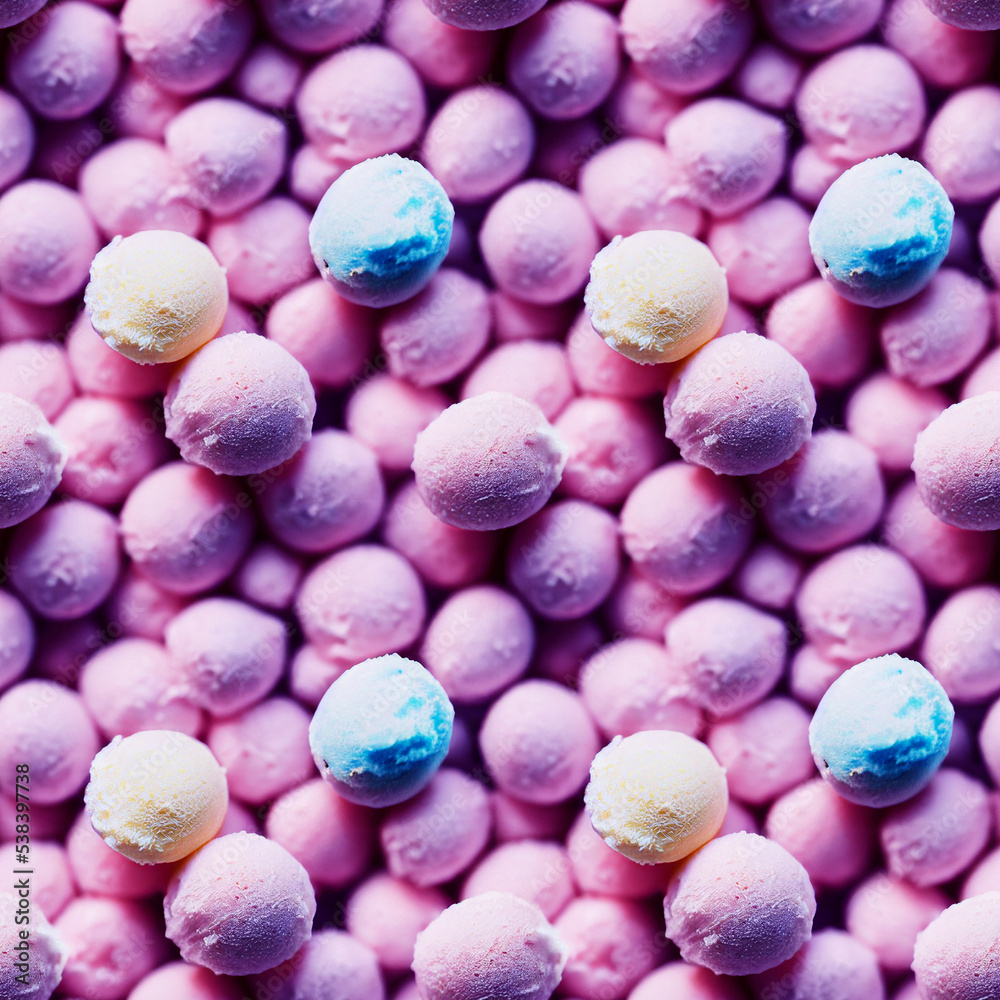 3D rendering illustration. Cute mini ice cream seamless pattern. Can be used for wrapping paper, backgrounds, posters, and cards. 3D rendering illustration. Cute mini ice cream seamless pattern. Can be used for wrapping paper, backgrounds, posters, and cards.