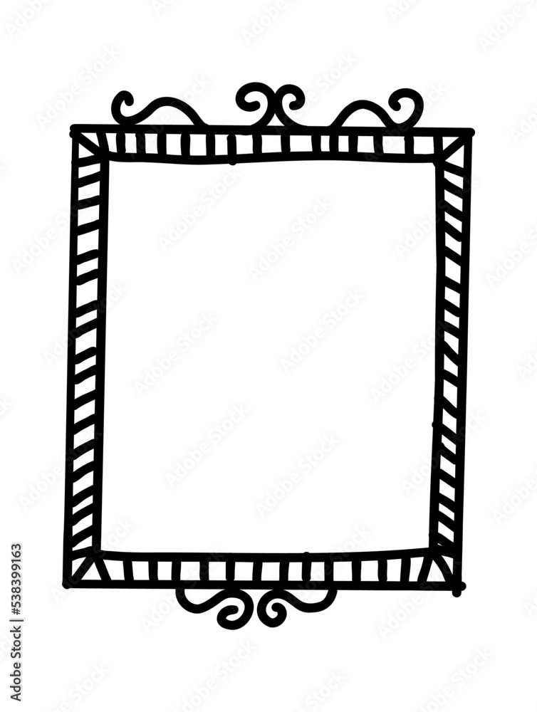 Doodle picture frame. Hand drawn vintage sketchy shape. Vector collection