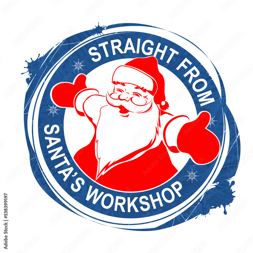 Christmas round print with Santa Claus silhouette, isolated design element.