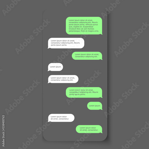 Chat text box. Empty messages template. Vector dialig interface. Mobile communication screen with balloons