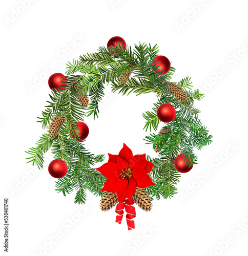 christmas wreath with red ribbon