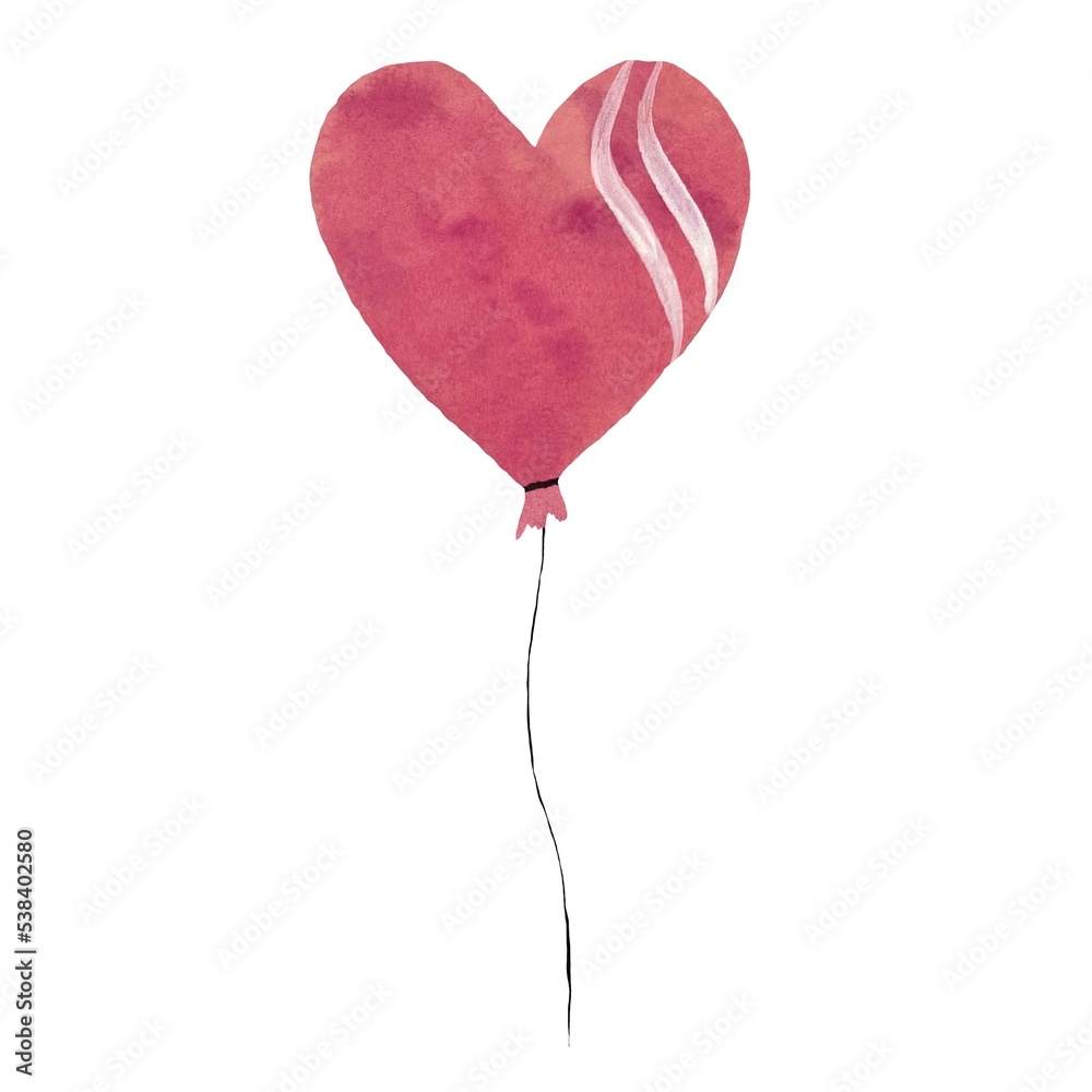 a cute pink heart balloon watercolor illustration.