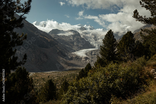 On the way up to Boval Cabin with a spectacular view on the fading Morterasch Glacier during summer