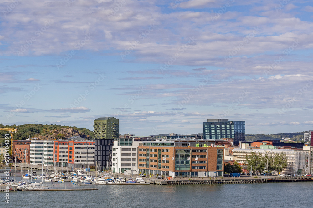 View of Gothenburg harbor with residential buildings etc,Sweden,Scandinavia,Europe,