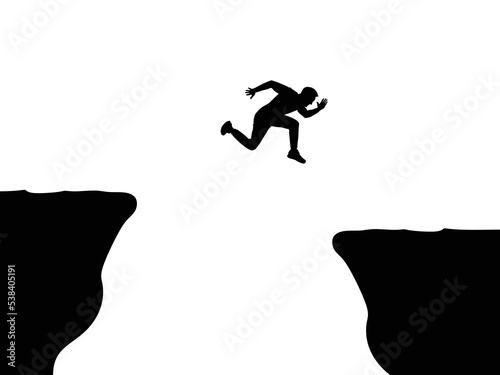 business man jumping over a cliff concept