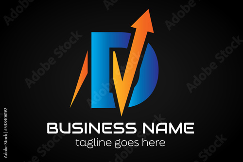 Trading Digital logo illustration Incorporated into Letter  Gradient Arrows. For Your Company. Arrow Logo Template Ready For Use, Modern Initial Logo