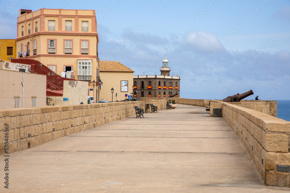 Melilla Fortress. Traditional Architecture in Old Melilla. Melilla is Spanish enclave located in Africa, bordering with Morocco. 