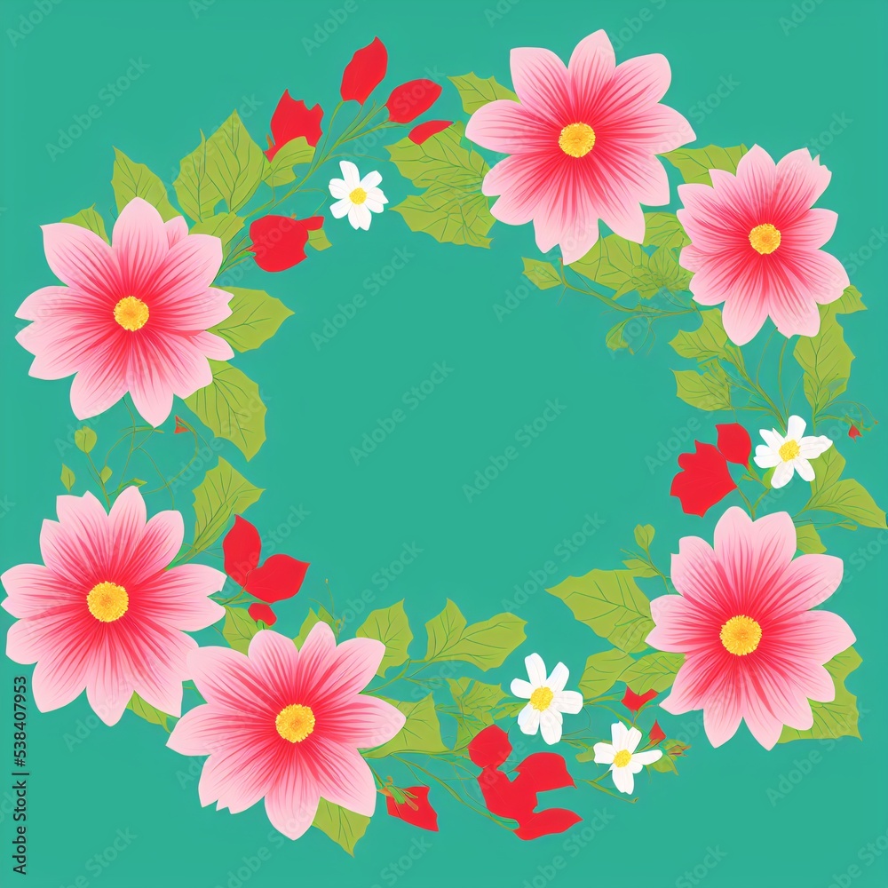 Floral wreath design with cyan background Floral wreath design with cyan background