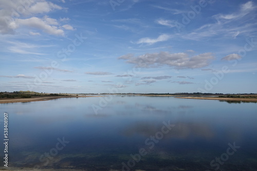 A tranquil view of the calm waters of Abberton Reservoir, Essex, UK. 