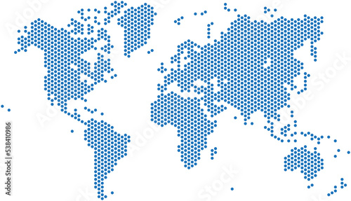 Blue hexagon shape world map.