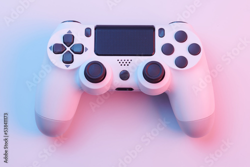 White video game controller, joystick for game console isolated on white background. Gamer control device close-up