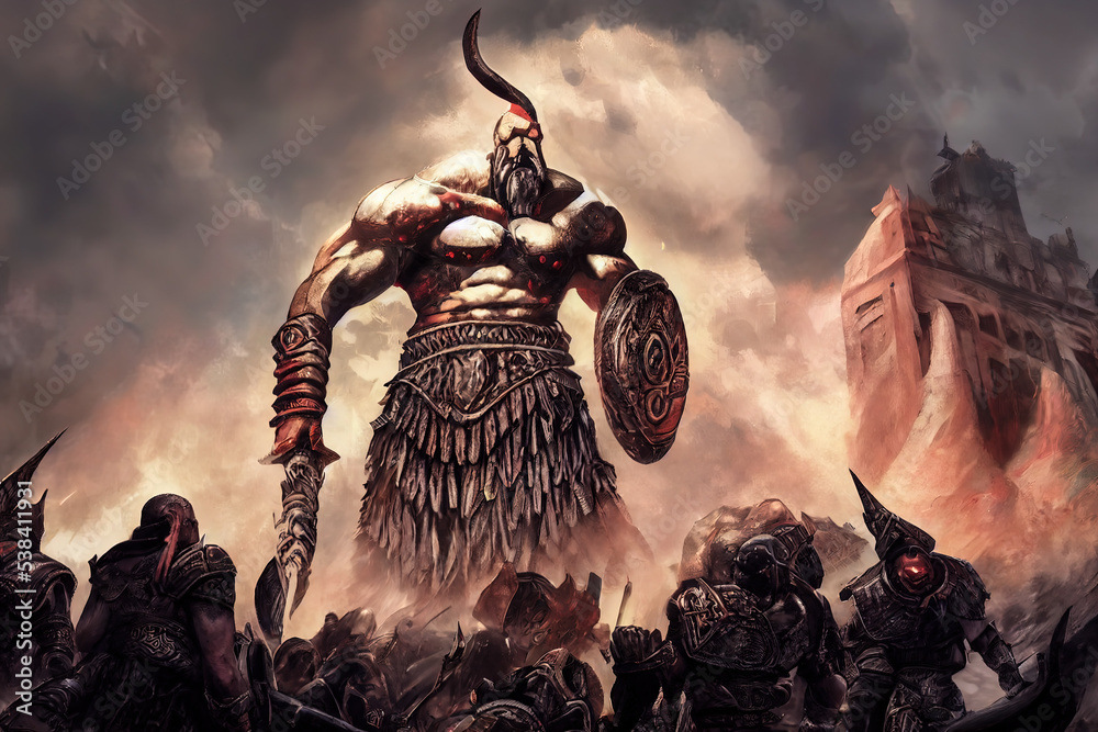 Ares the god of war in greek mythology standing in the battlefield