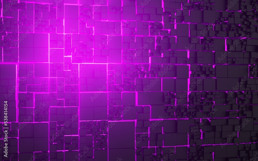 3D rendering Cube abstract technology background with colored bright lighting under the cube. futuristic wallpaper.