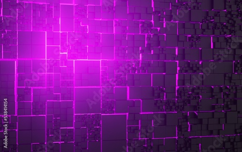 3D rendering Cube abstract technology background with colored bright lighting under the cube. futuristic wallpaper.