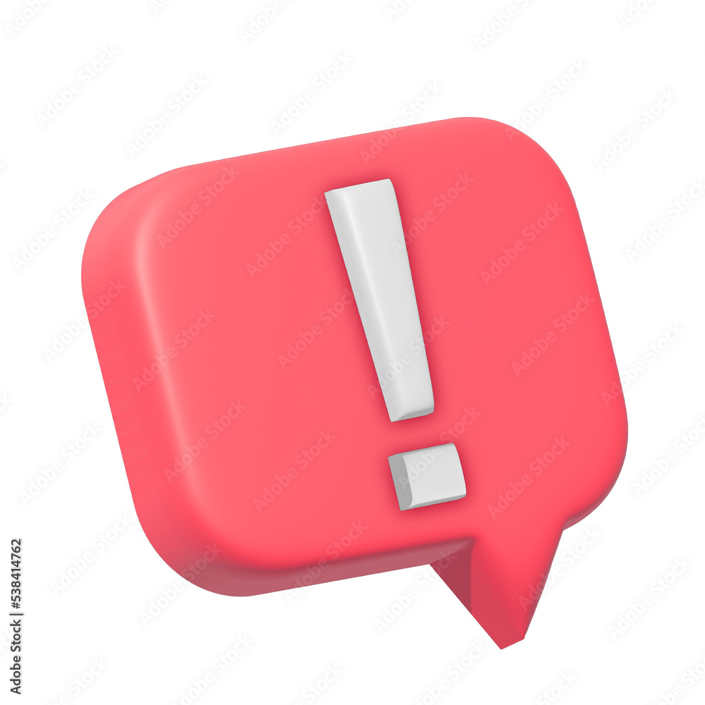 3d social media notification white exclamation mark in red square pin icon isolated on white background 3D rendering. 3d social media notification white exclamation mark in red square pin icon isolated on white background 3D rendering.