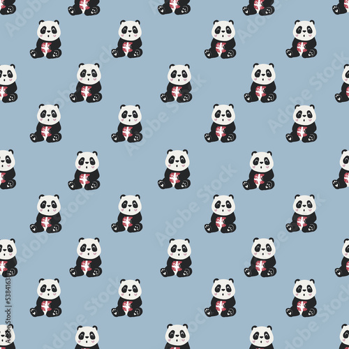 seamless pattern with cute panda  pnda with gift