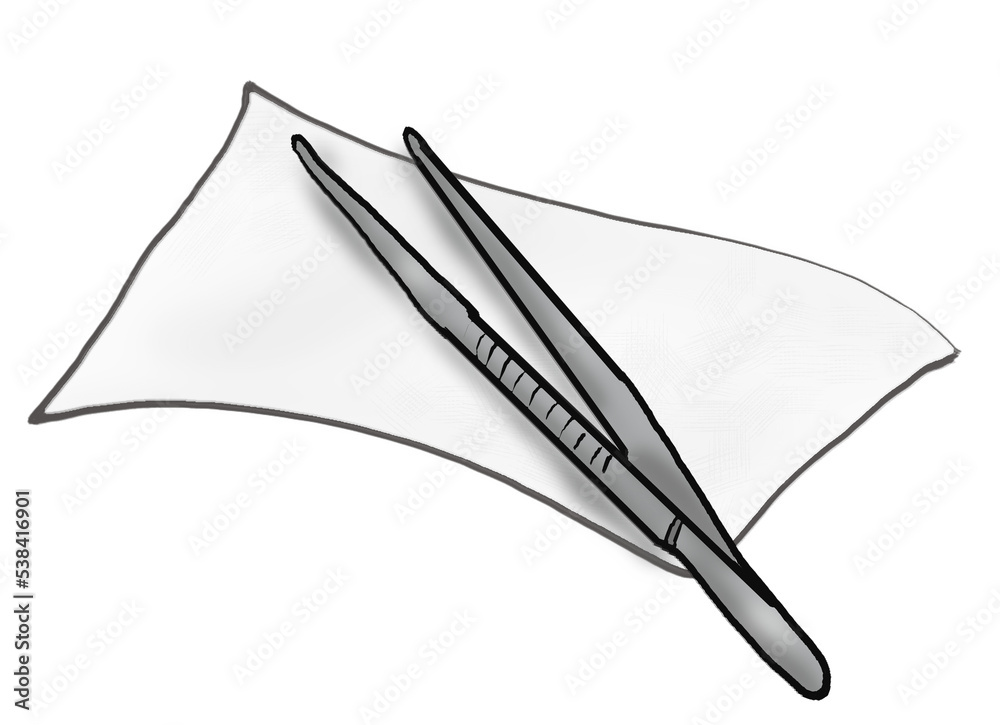 Naklejka premium Wound care concept: Clipart of a hand drawn tweezer on a compret in comic style