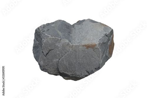 Gray sample of basalt rock isolated on white background.