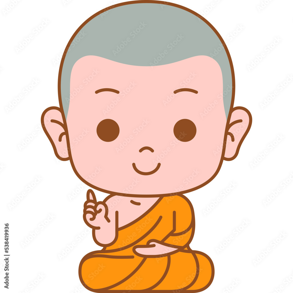 cute monk meditate and point up colored line art illustration for website, web, application, presentation, printing, document, poster design, etc.