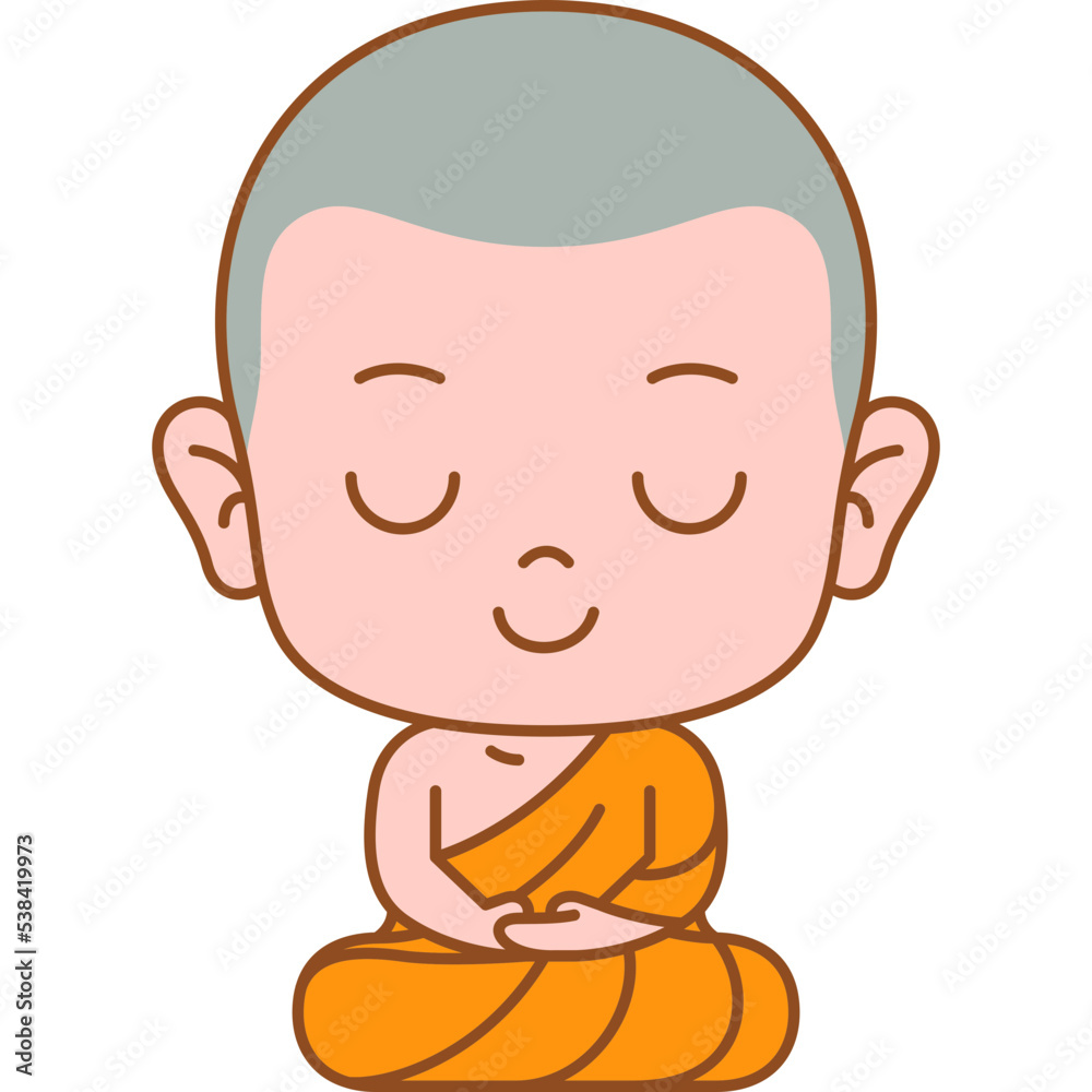 cute monk meditate colored line art illustration for website, web, application, presentation, printing, document, poster design, etc.
