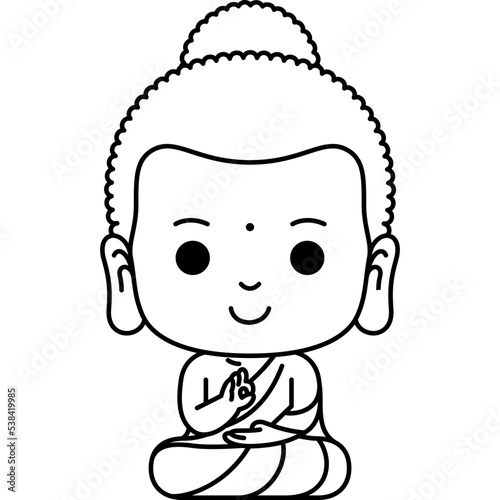 cute buddha cartoon meditating line art illustration for website, web, application, presentation, printing, document, poster design, etc.