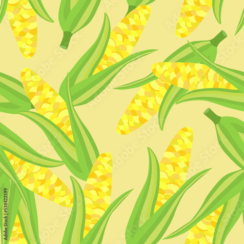 Corn plants seamless pattern. Corn cobs endless wallpaper.