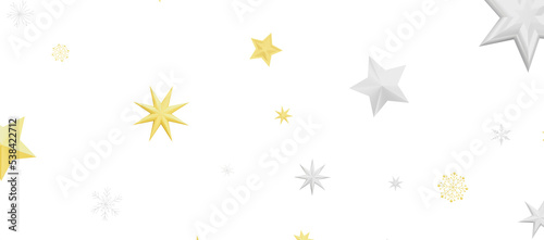 golden openwork shiny snowflakes, star, 3D rendering.