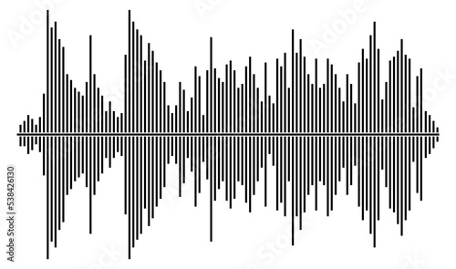 Sound wave record. Audio amplitude. Noise effect