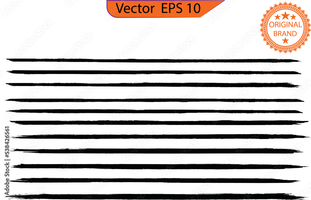 Black line, grunge brush strokes, ink paint set, original design. Black ink line, grunge brush strokes, 