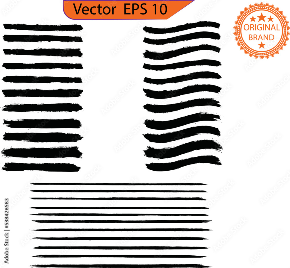 Black line, grunge brush strokes, ink paint set, original design. Black ink line, grunge brush strokes, ink paint set

