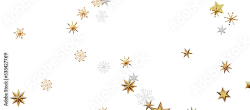 new year pattern. Christmas theme  golden openwork shiny snowflakes  star  3D rendering.