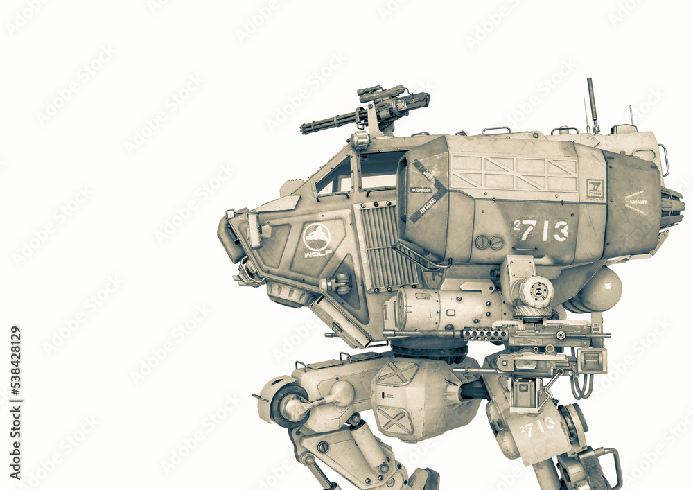front combat machine in a white background with copy space side view front combat machine in a white background with copy space side view