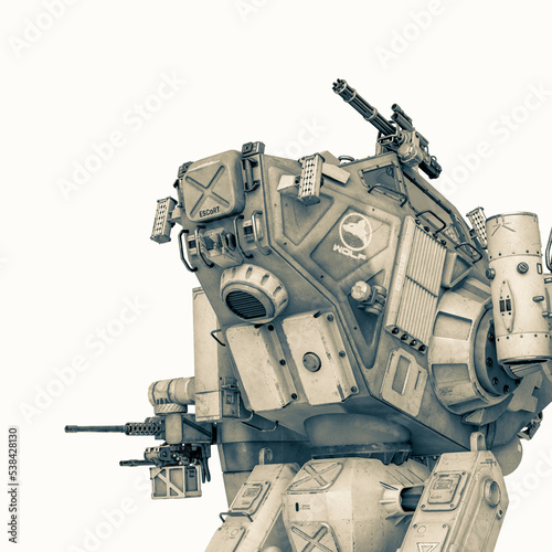 front combat machine in a white background close up