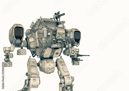 front combat machine in a white background with copy space