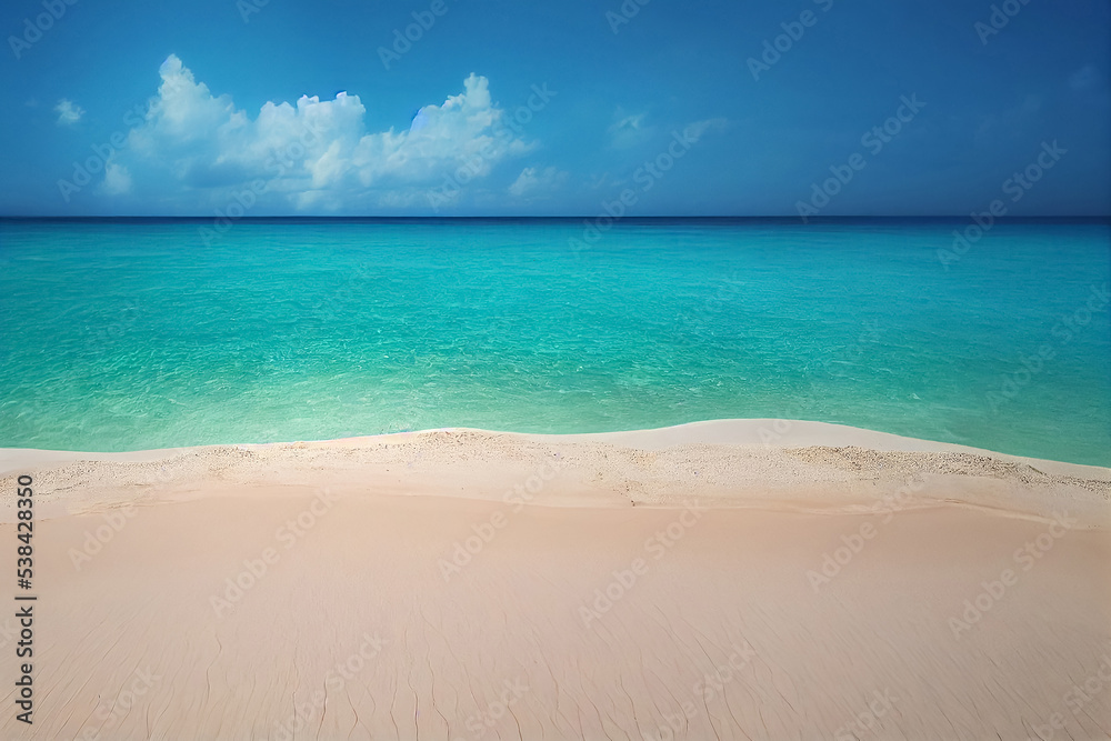 3d illustration od wtite sand and soft blue turquoise sea
