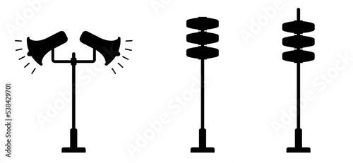 Air raid siren. Alert, alarm. Cartoon megaphone, loudspeaker logo or icon. The air raid siren is a sound signal to warn the population of dangerous situations.  warning sirens. photo