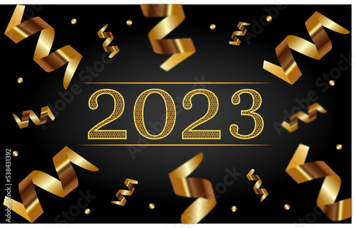 Postcard for the new year 2023 with confetti and serpentine.
Merry Christmas. Modern holiday background for cards, invitations, flyers, posters, banners, prints.
