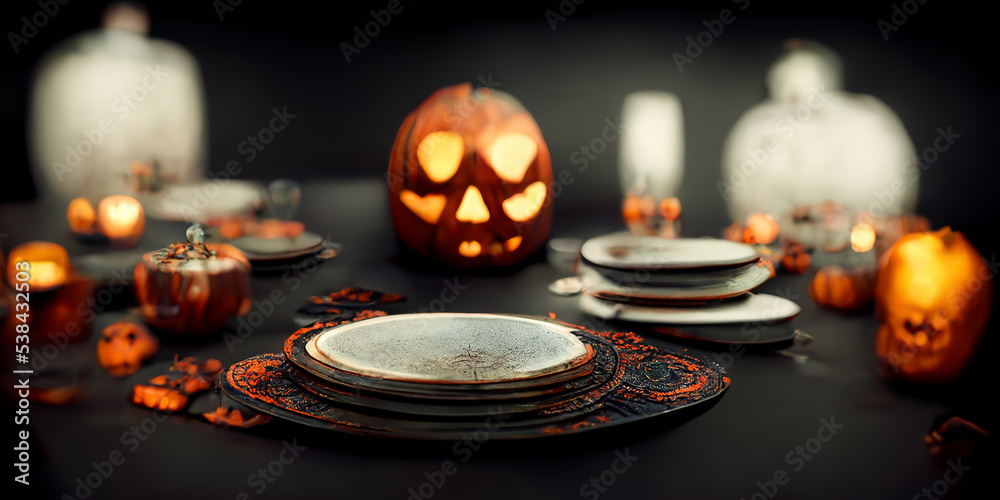 Naklejka premium Scary halloween table set