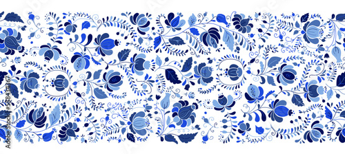 Gzhel decorative ornament. Seamless Pattern Background