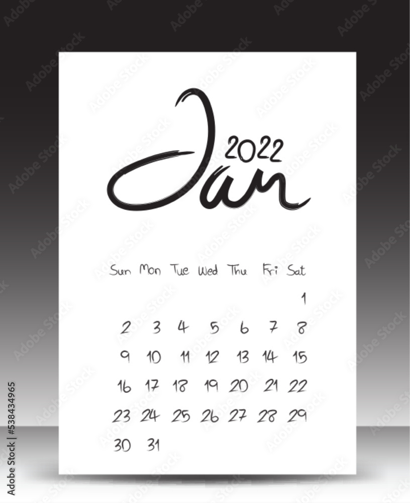 Calendar 2022 Year Lettering Calendar January 2022 Template Desk Calendar 2022 Year Lettering Calendar January 2022 Template Desk