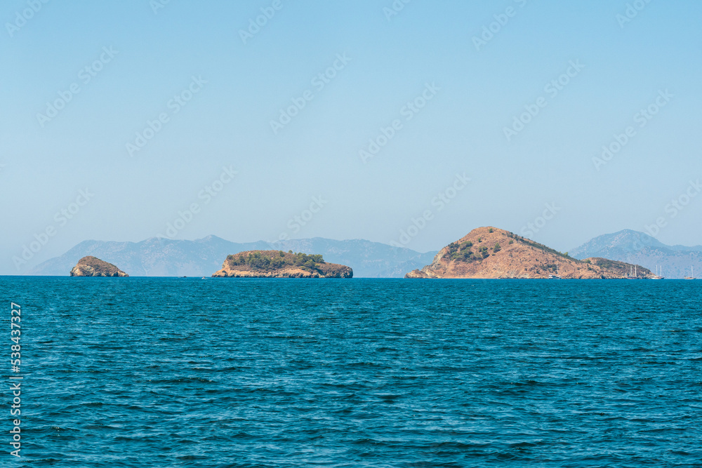 Diliktas Adalari islands off Fethiye coast in Mugla province of Turkey.