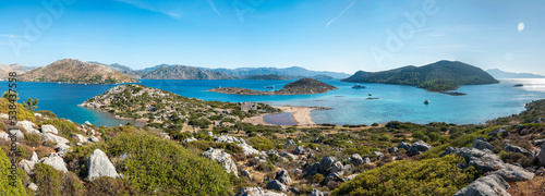 Panoramic view of the Mediterranean coastline near Bozburun village of Marmaris resort town in Mugla province of Turkey. photo