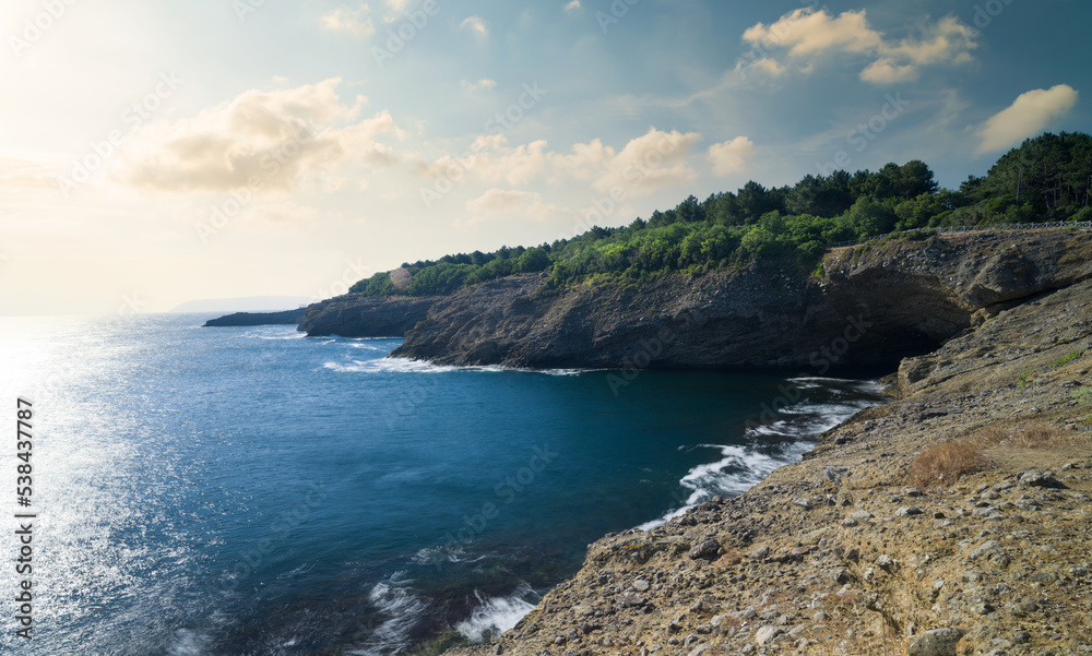Morning in Hamsilos Bay. Black Sea coastal cliffs. Inceburun, Sinop, Turkey