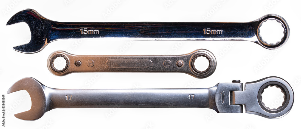 Mechanical flat wrenches on an isolated background. Mechanical flat wrenches on an isolated background.