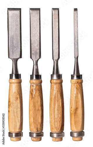 Carpentry chisels on an isolated background.