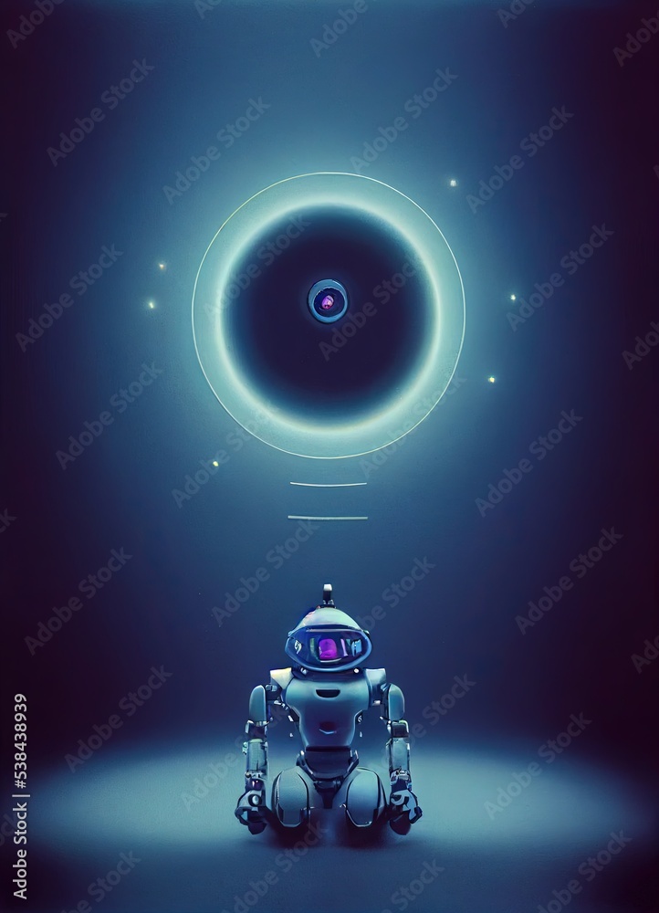 Fototapeta premium Robot meditation nirvana, having peace