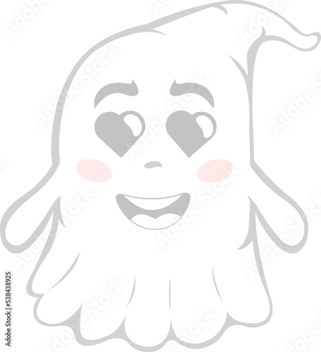 Vector illustration of a cartoon ghost with eyes in the shape of hearts

