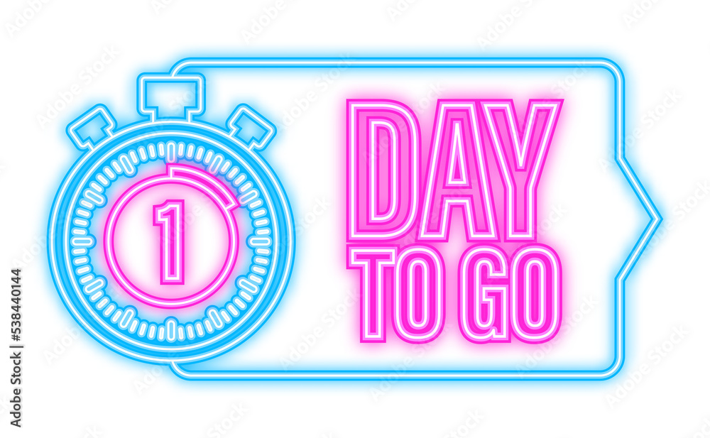 1 day to go. Neon style icon. Vector typographic design. Vector stock illustration 1 day to go. Neon style icon. Vector typographic design. Vector stock illustration